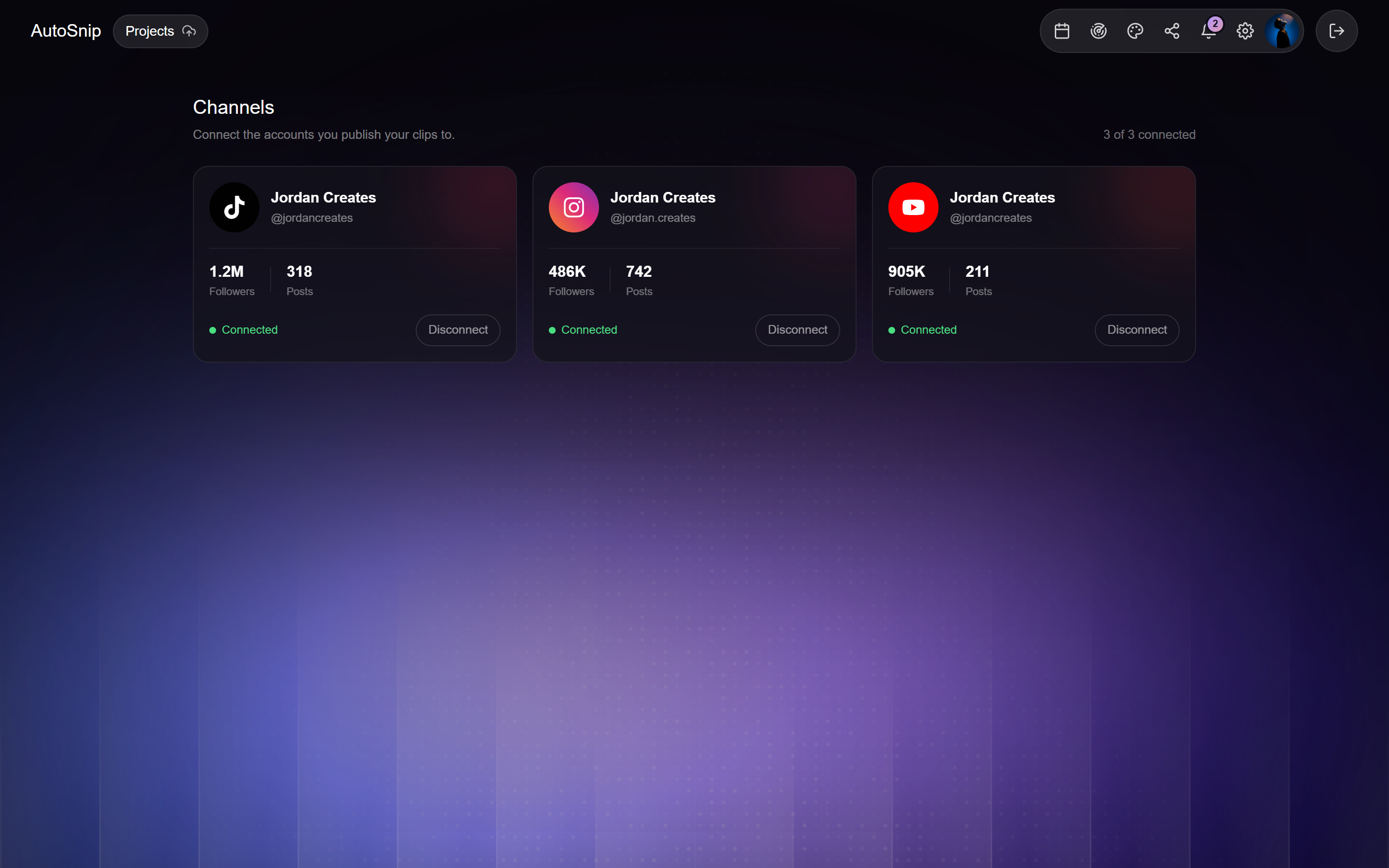Connected social accounts in the Icecreeam app